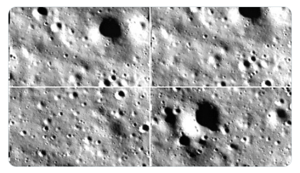 Pierwszy zestaw czterech zdjęć wykonała kamera lądownika, gdy zbliżał się do powierzchni Księżyca.
