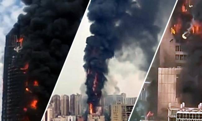 Piekło w Chinach - wieżowiec w Chinach spłonął jak zapałka фото